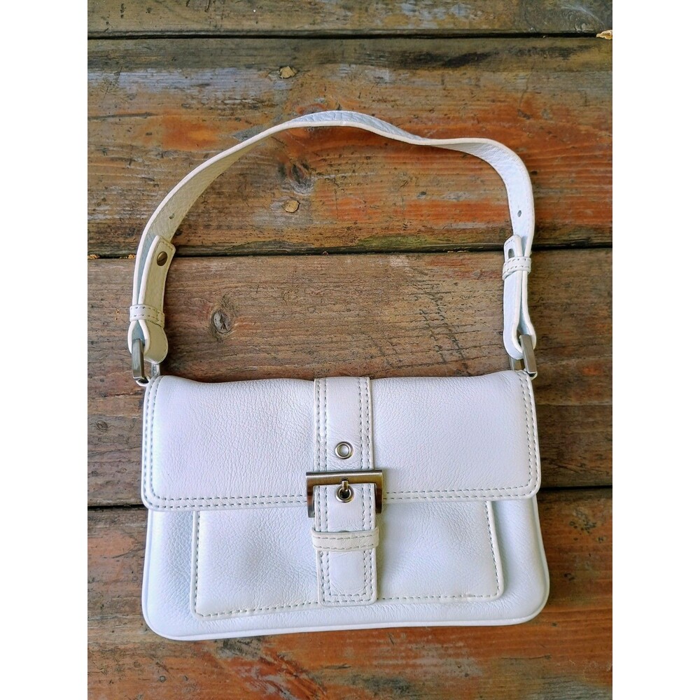 Talbots White Genuine Leather Mini Small Shoulder Purse Buckle Accent Festival
